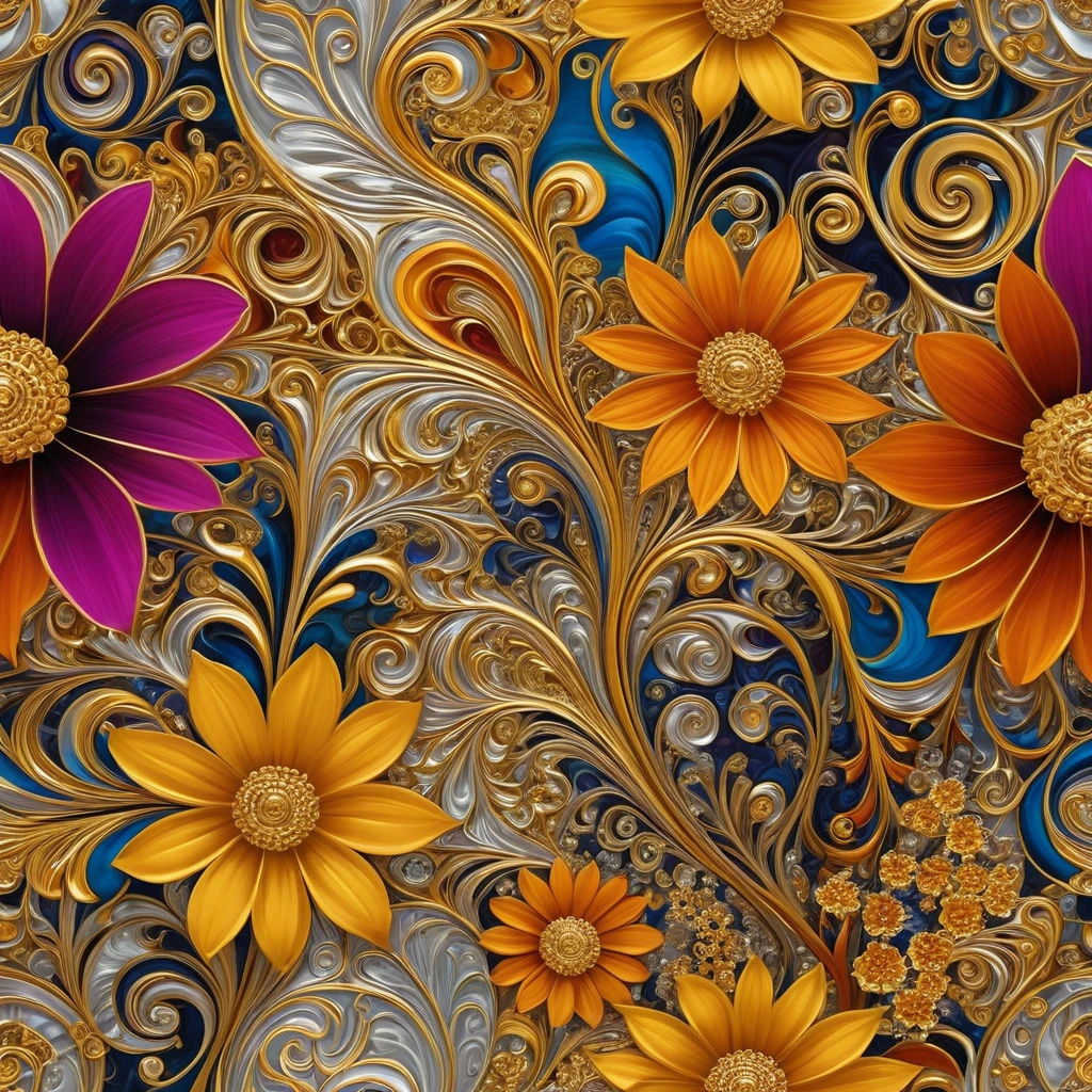 Vibrant Floral Composition With Gold And Silver Accents