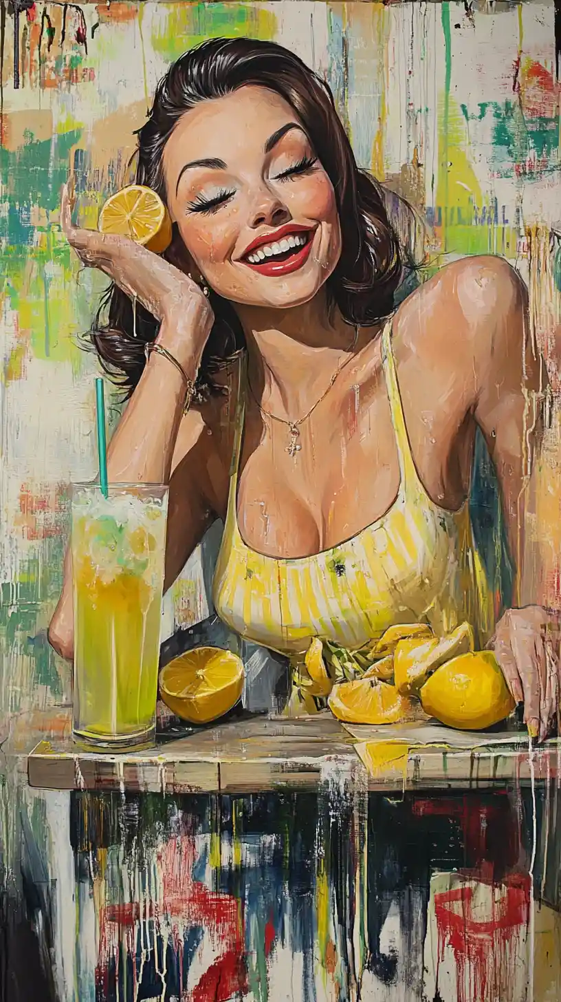 Young woman on a New York city street making lemonade