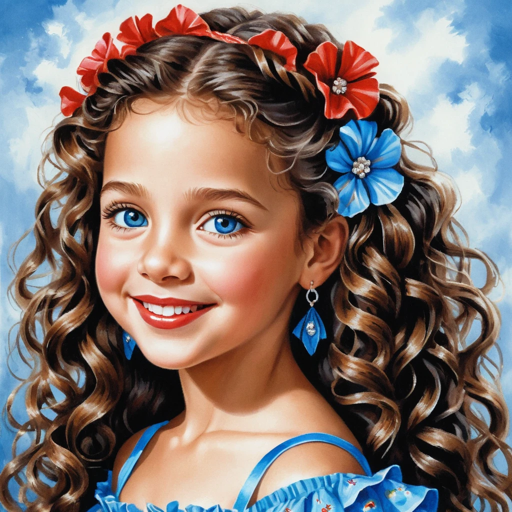 Smiling girl with long braided hair in a floral dress