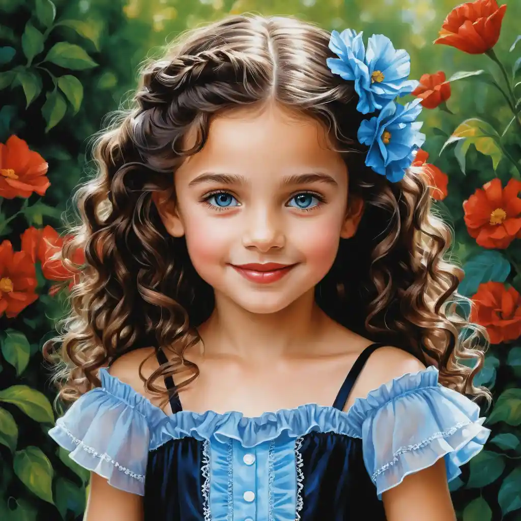 Smiling girl with long braided hair in a summer dress
