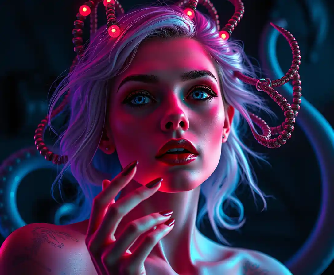 Seductive surreal woman in a vibrant mysterious world