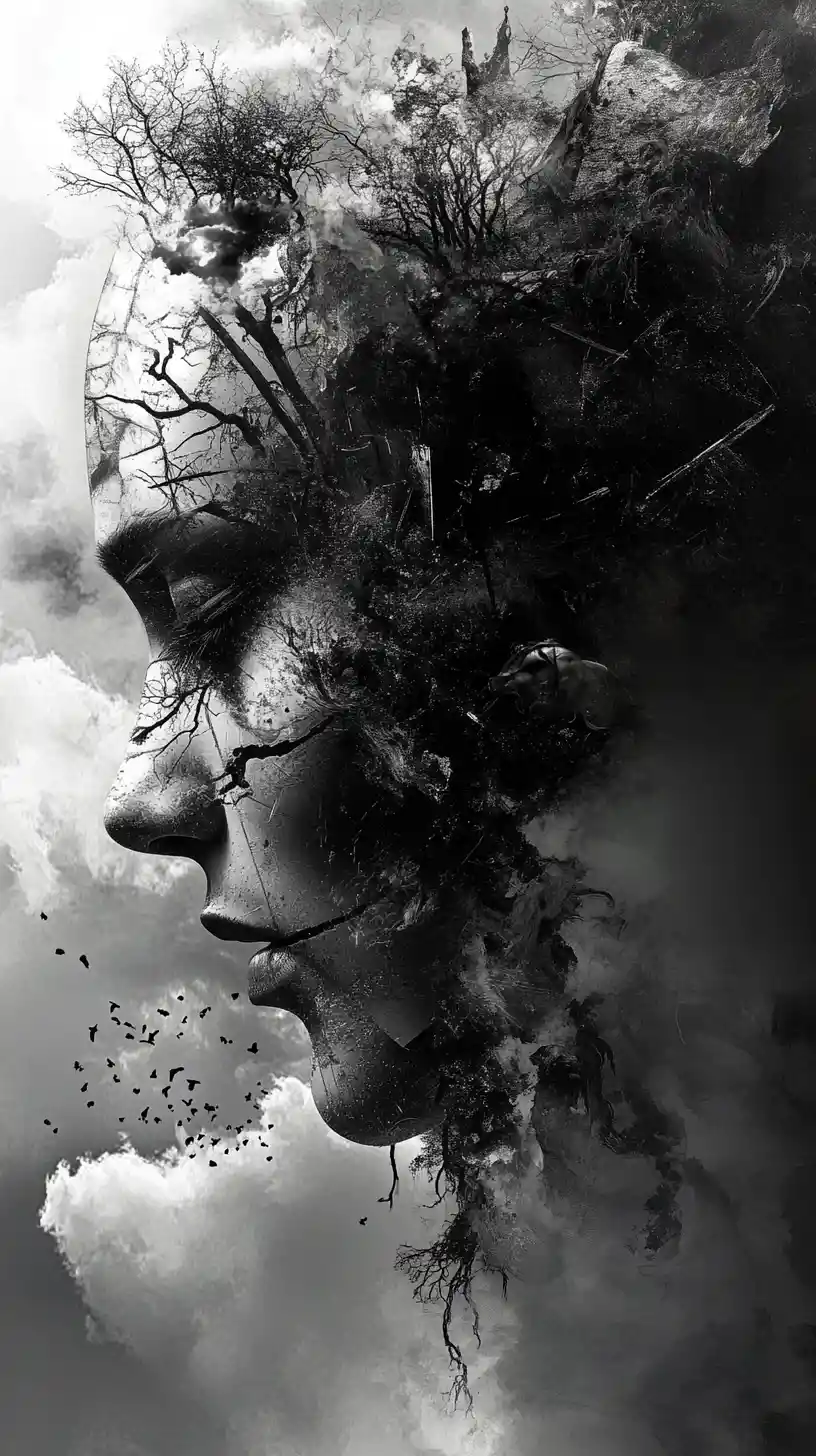 Abstract vision of cold intense emotion in darkness