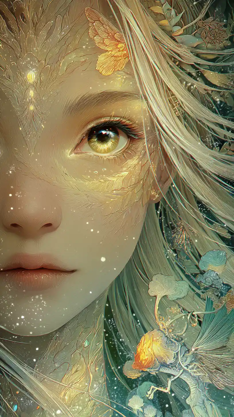 Serene baby kirin portrait with luminous emerald golden eyes