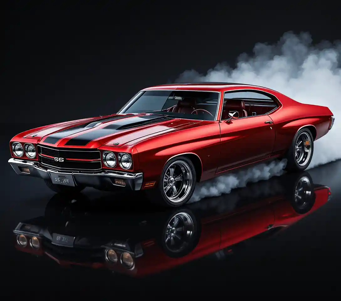 Cherry red Chevelle concept car with chrome wheels