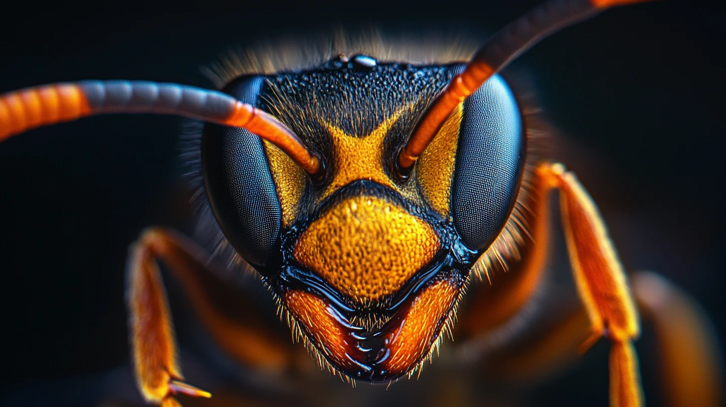 Extreme macro close up of a wasp with sharp mandibles