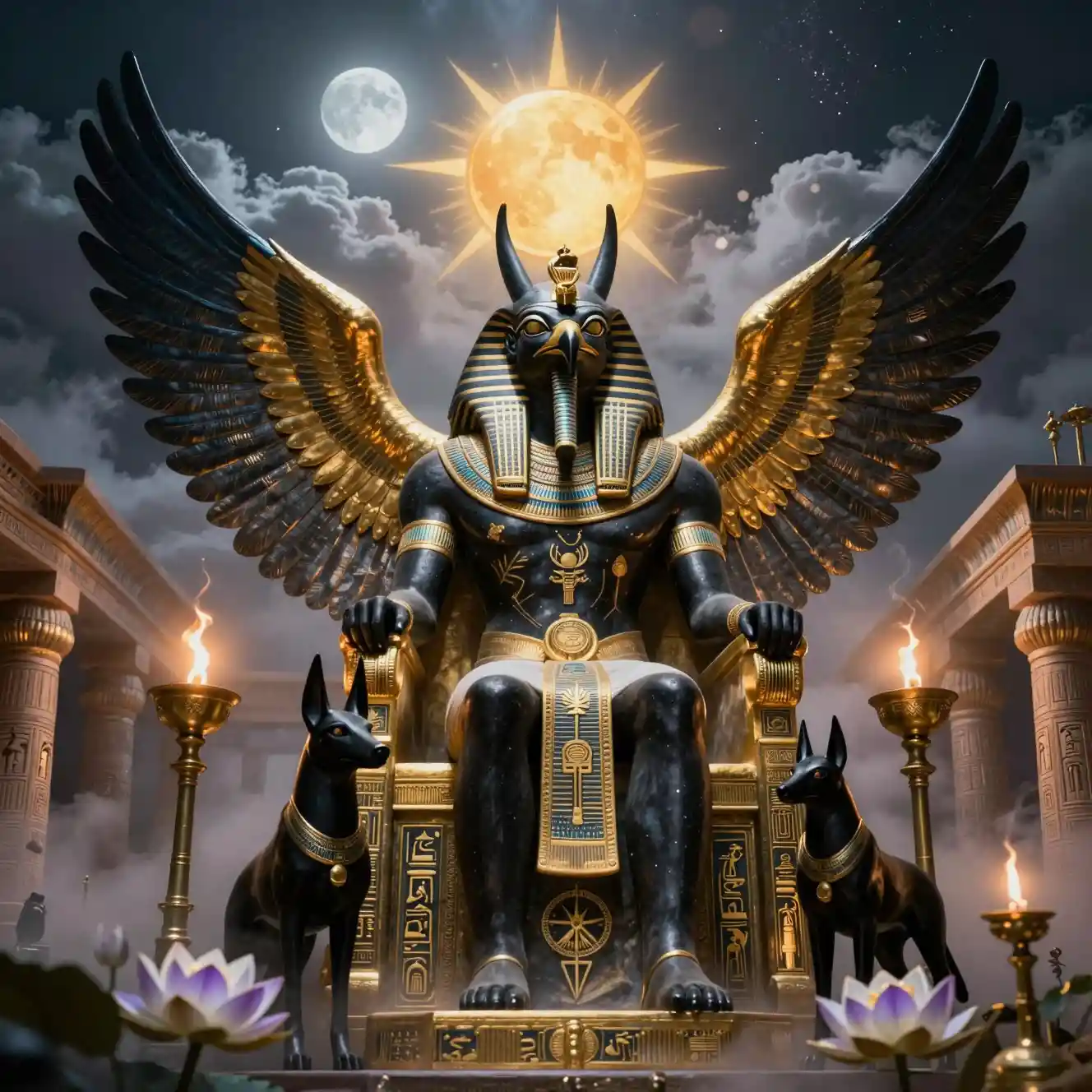 Majestic Egyptian God Ra In A Moonlit Temple