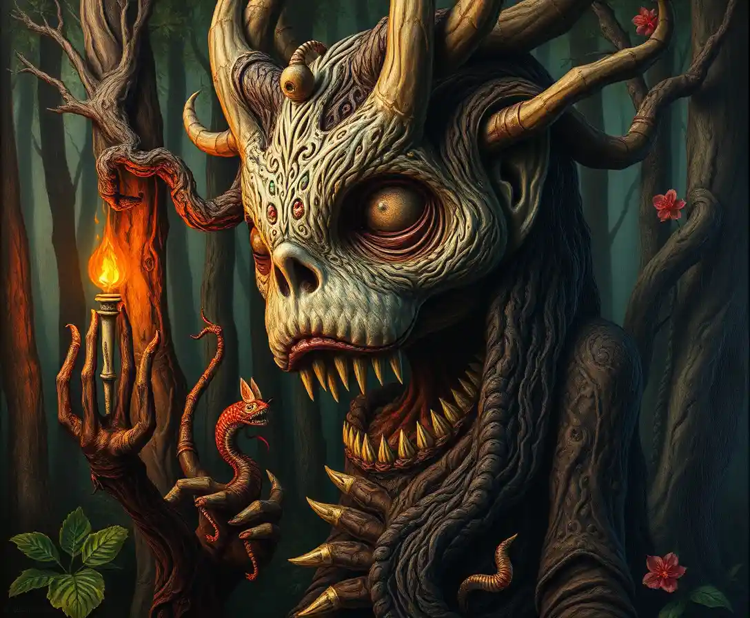 Surreal fantasy creature in a vibrant dreamlike landscape