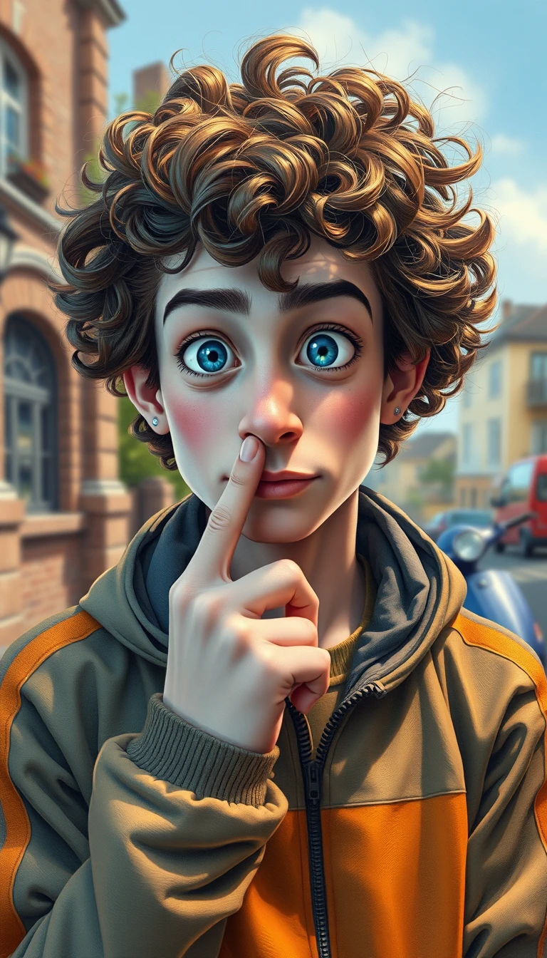 Young man portrait with finger in nose after university