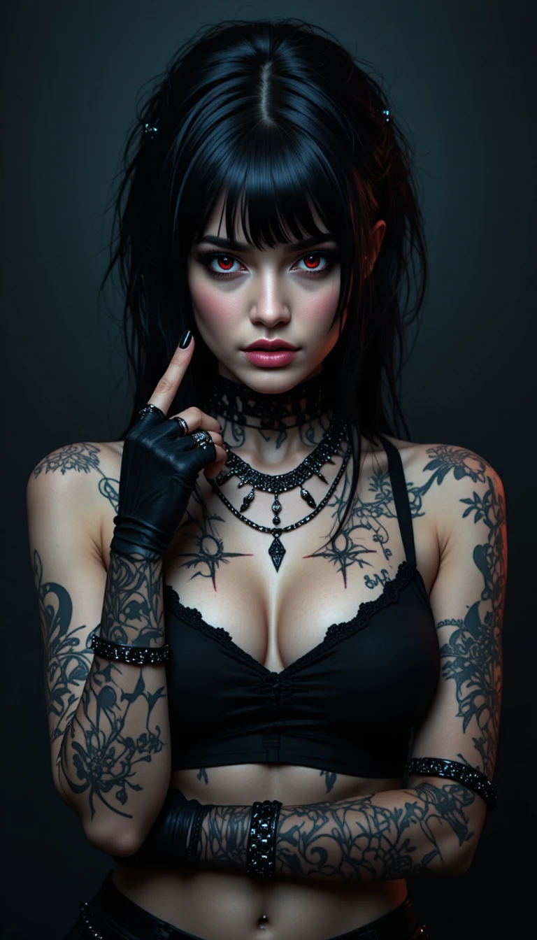 Gothic woman with red eyes in dark punk portrait