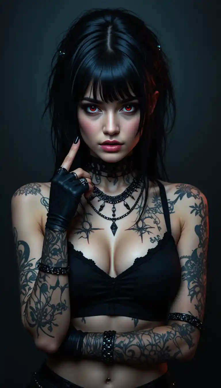 Donna gotica dagli occhi rossi in ritratto punk oscuro