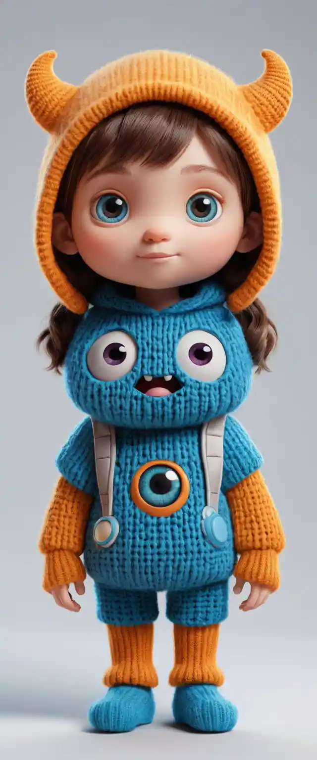 Cute tech heroine girl in a colorful 3d fantasy world