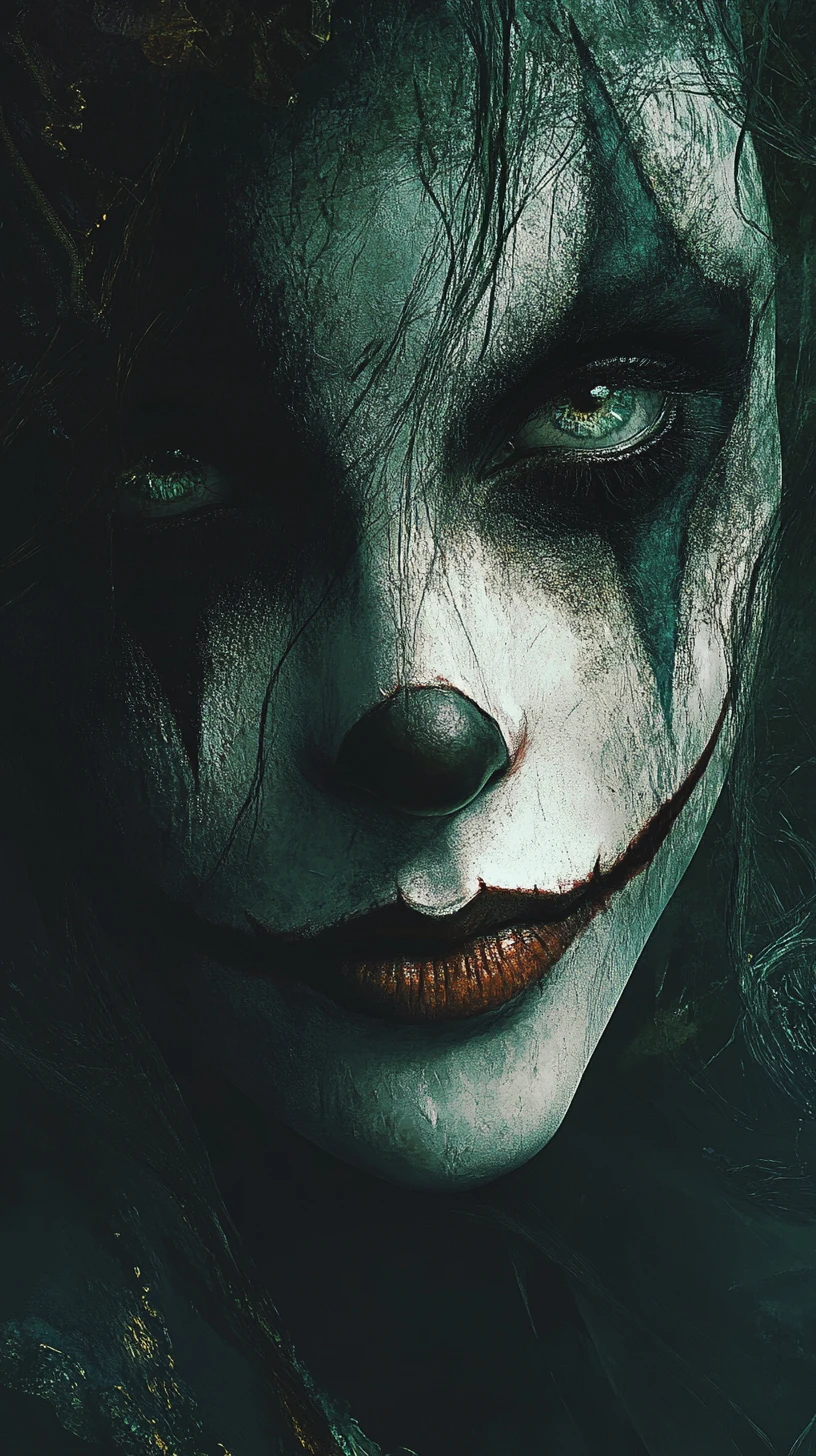 Melancholic harlequin portrait in dark fantasy style