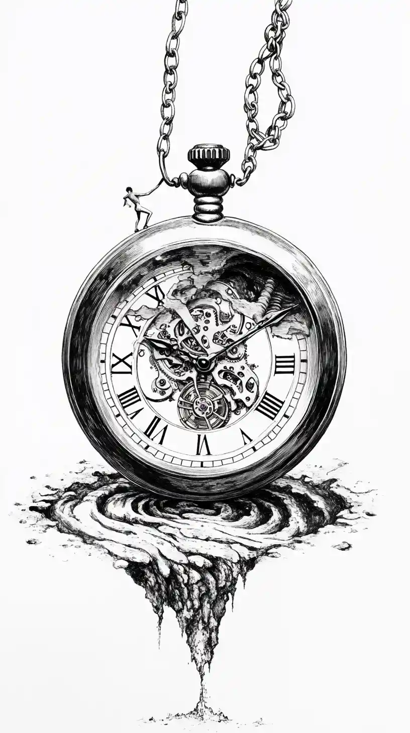 Melting pocket watch with endless chain and recursive dial