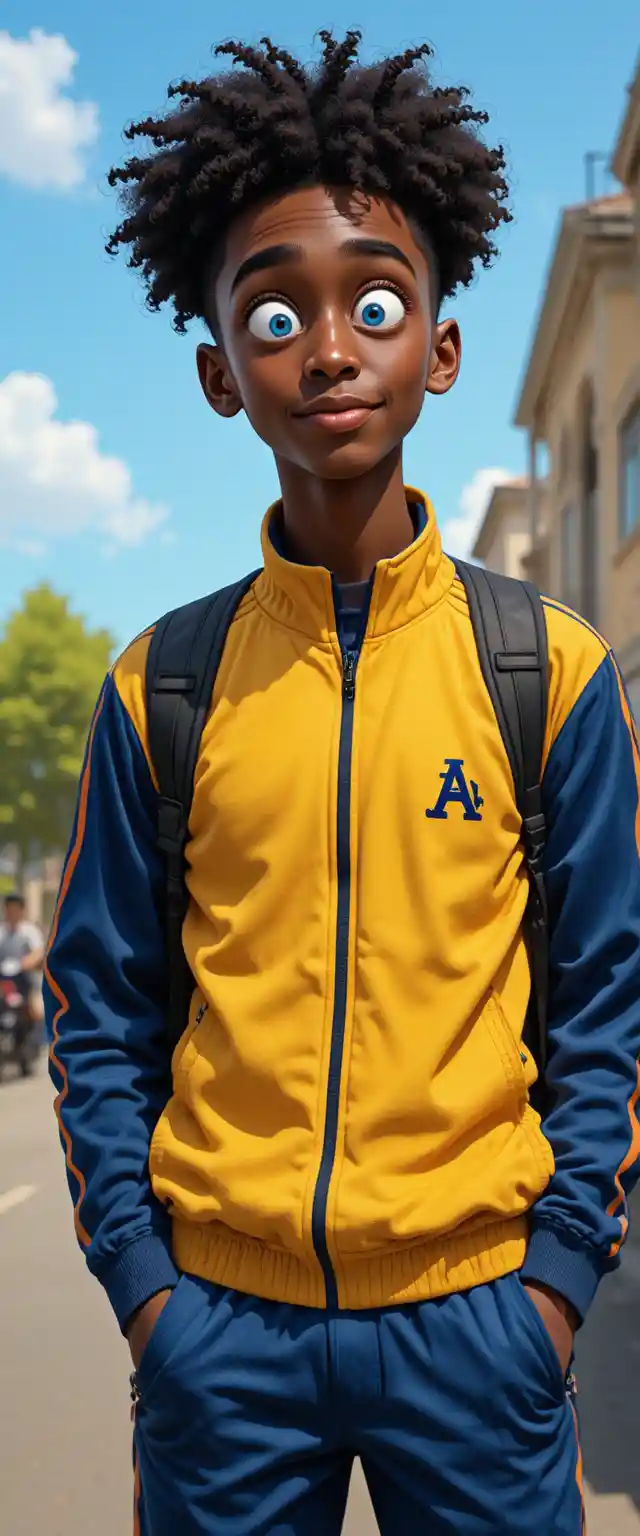 Young African man portrait with blue eyes and tracksuit