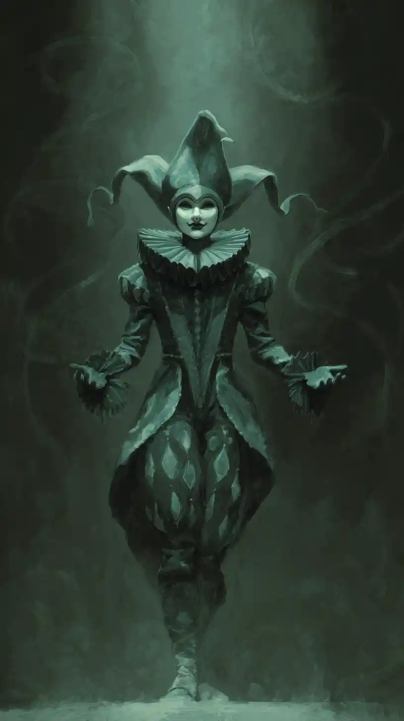 Harlequin Under A Lone Spotlight In A Black Void