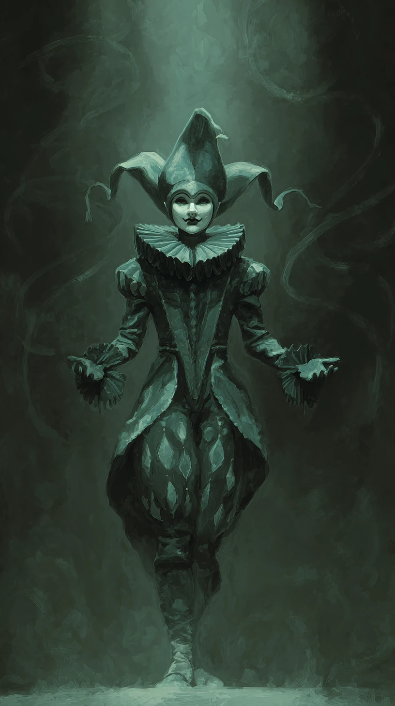 Harlequin Under A Lone Spotlight In A Black Void