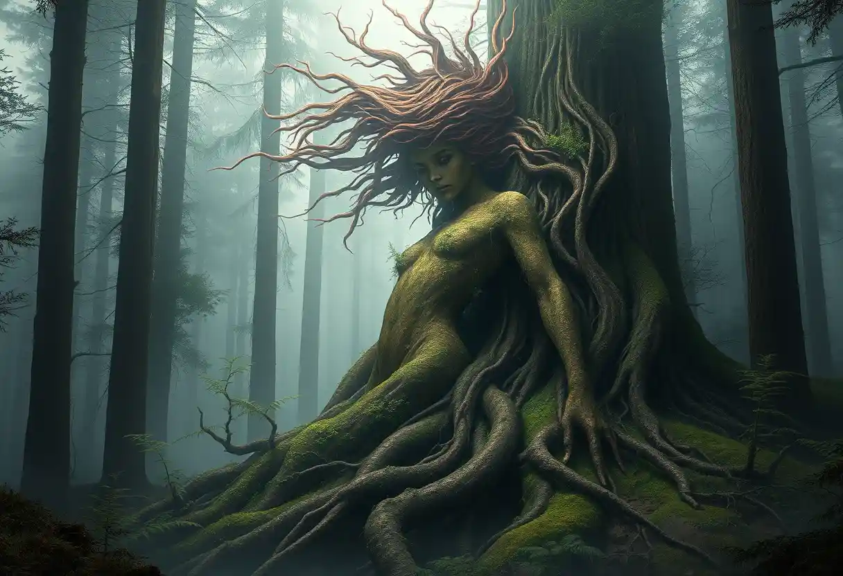 Colossal Forest Spirit Woman Rising From The Earth