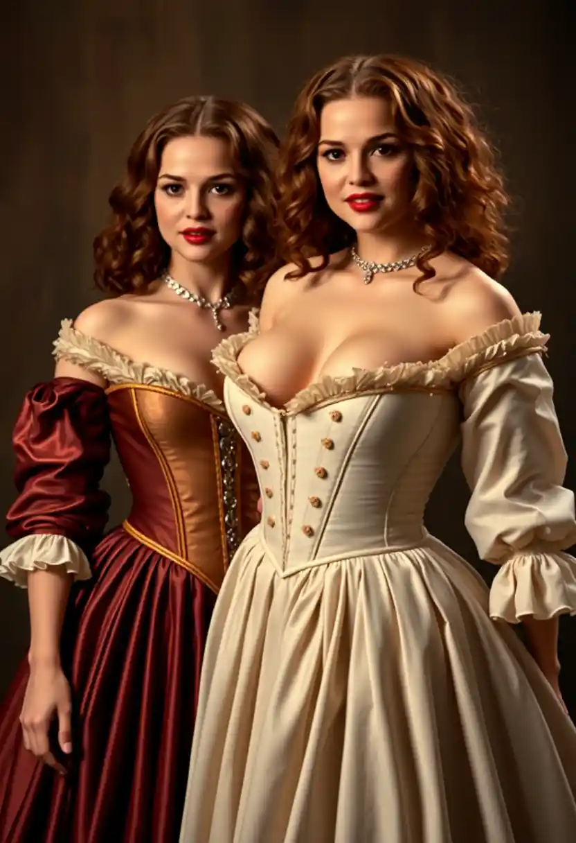 Elegant women in modern Louis XIV inspired gowns