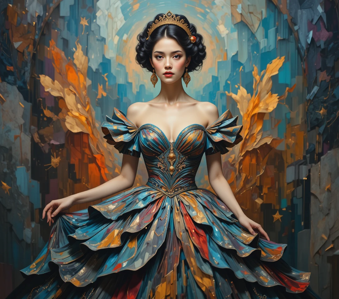 Surreal portrait of a woman in an ornate flowing gown