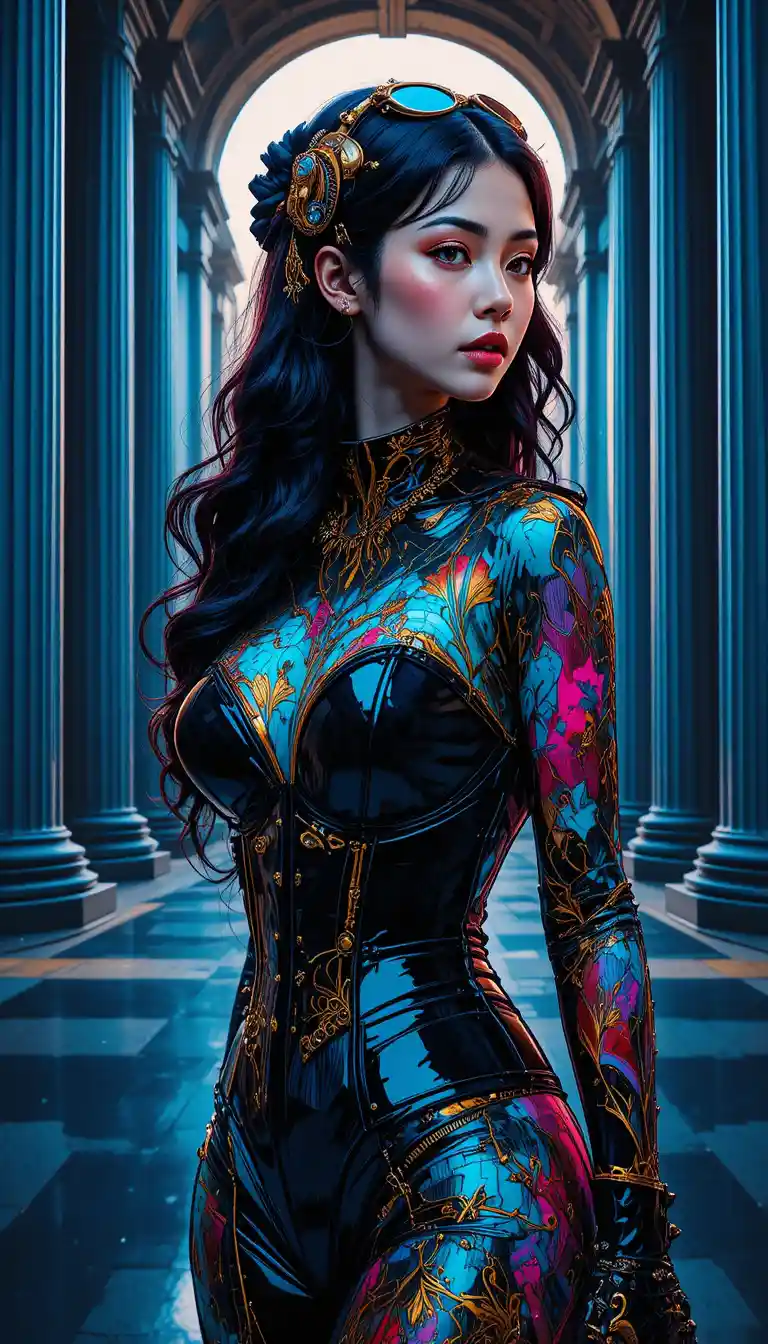 Young woman with intricate glowing fantasy body painting