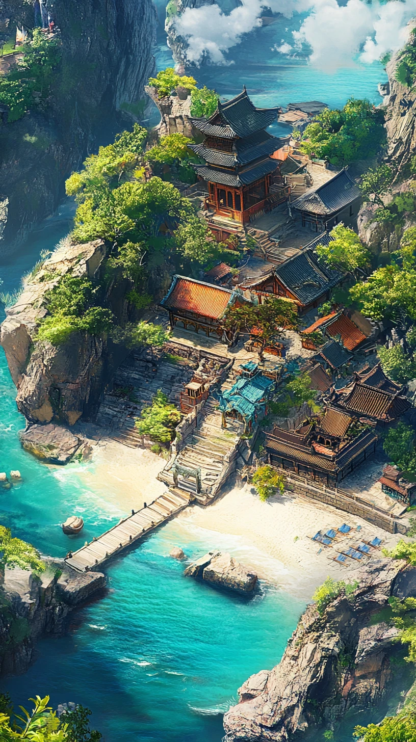 Ancient fantasy temple rising above a mystical landscape