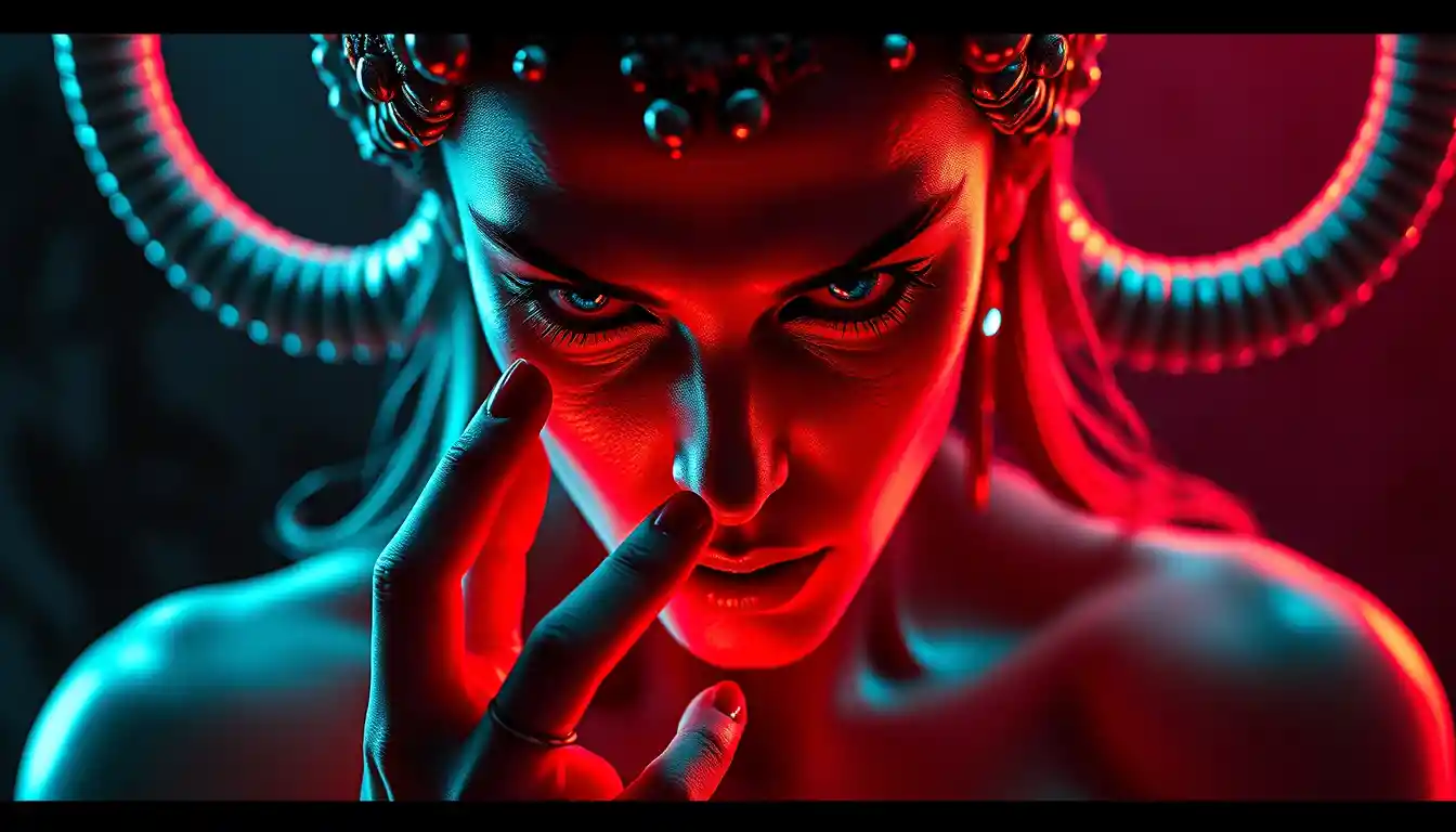 Surreal pop surrealism portrait of a seductive enigmatic woman