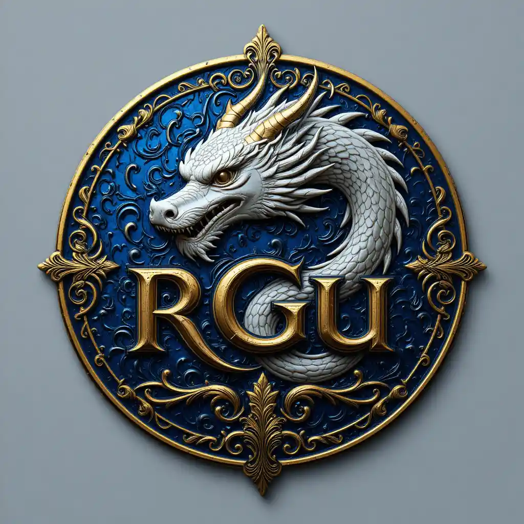 Blue dragon emblem logo with elegant gold typography
