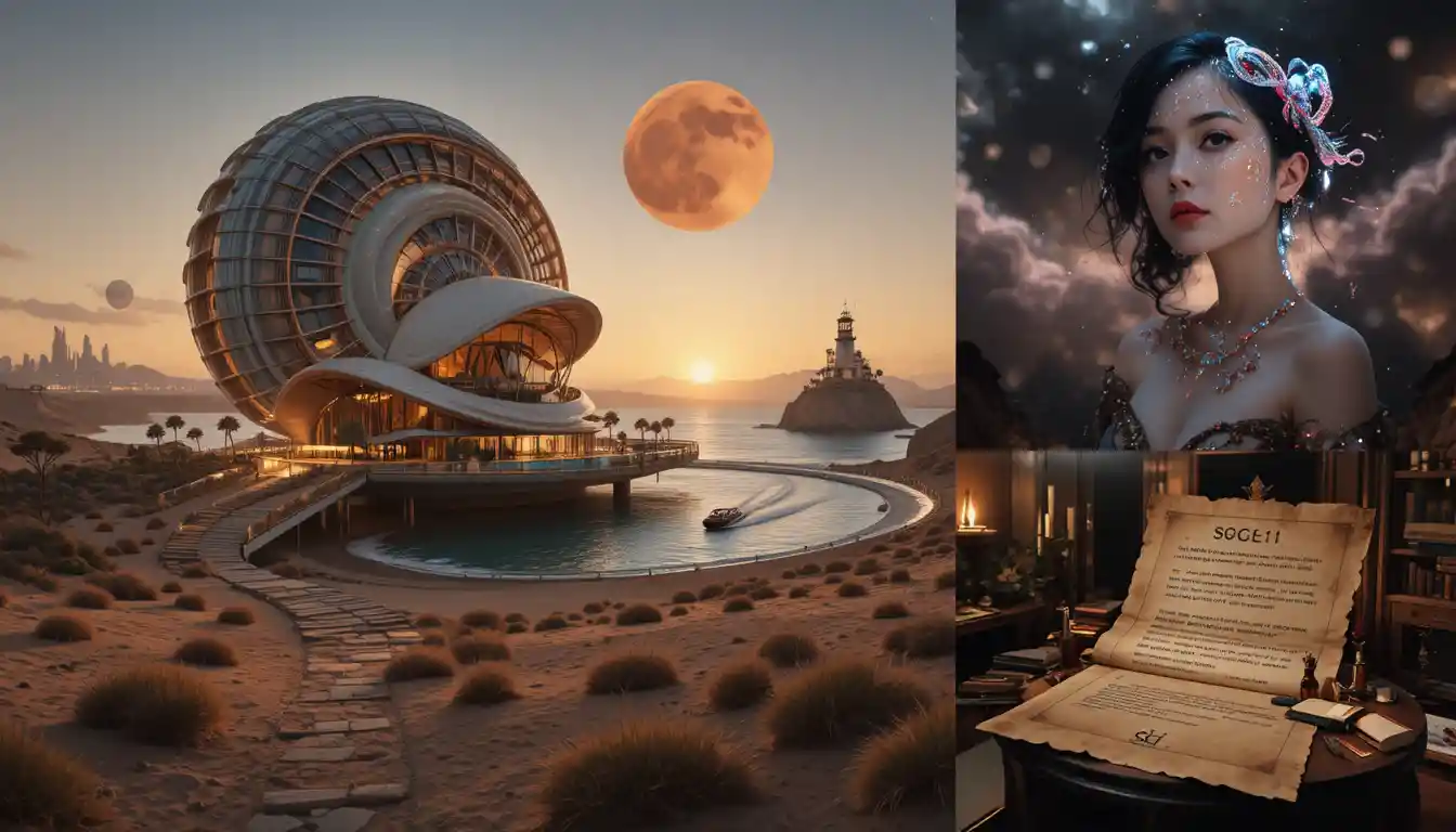 Futuristic Nautilus Resort Glowing Over A Tranquil Ocean