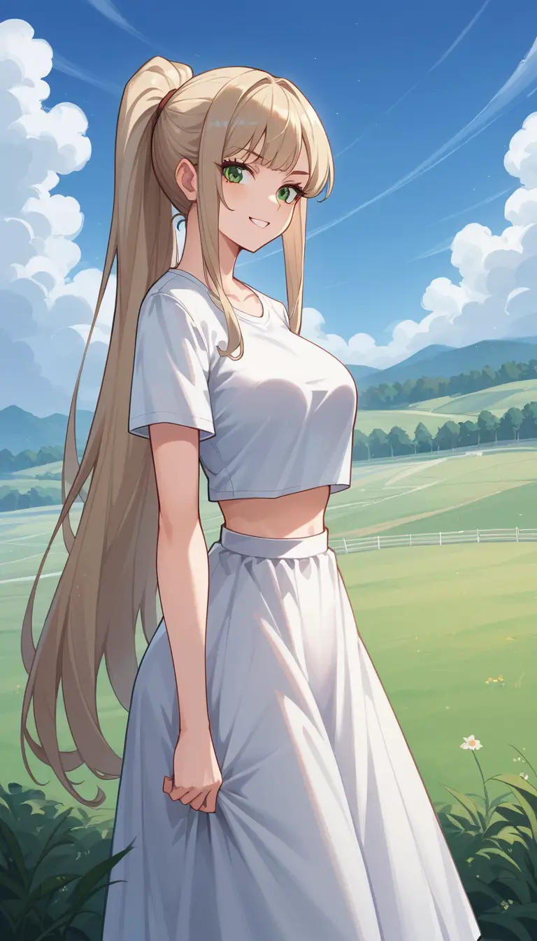 Tall anime girl in k pop athleisure under moonlit sky