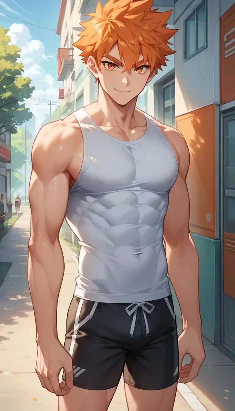 Tall muscular man in sporty streetwear at sunset