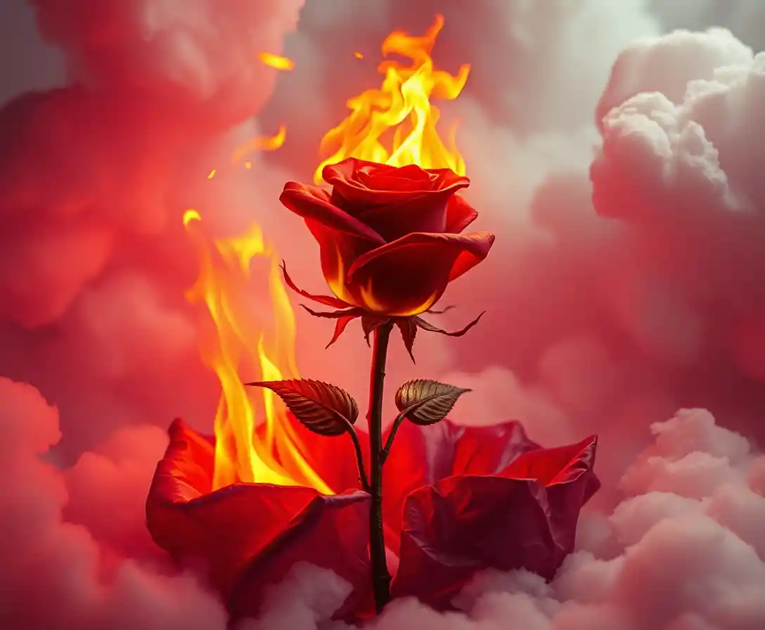 Burning Rose In A Surreal Lucid Dream Scene