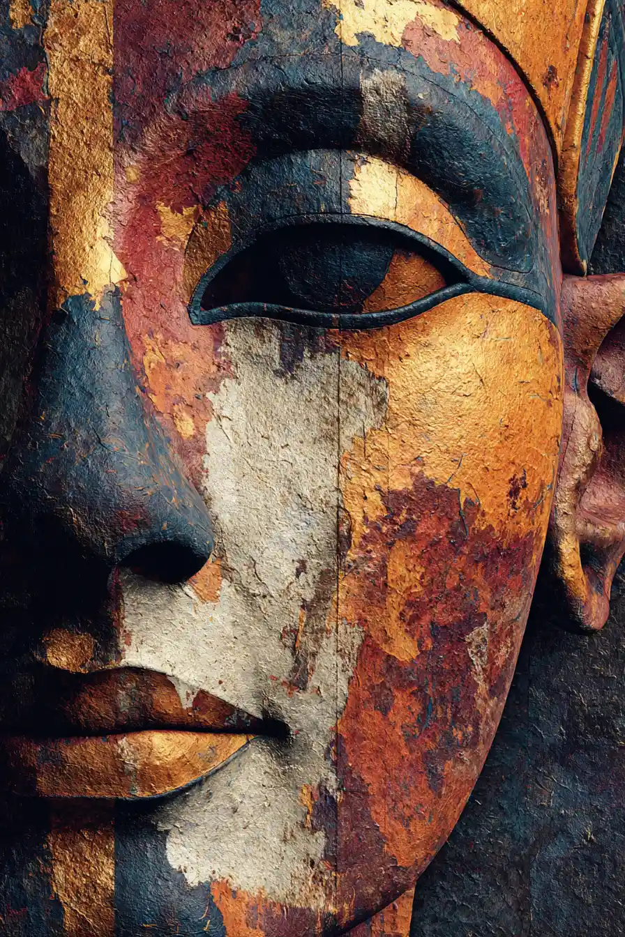 Mysterious Nefertiti portrait in painterly canvas style