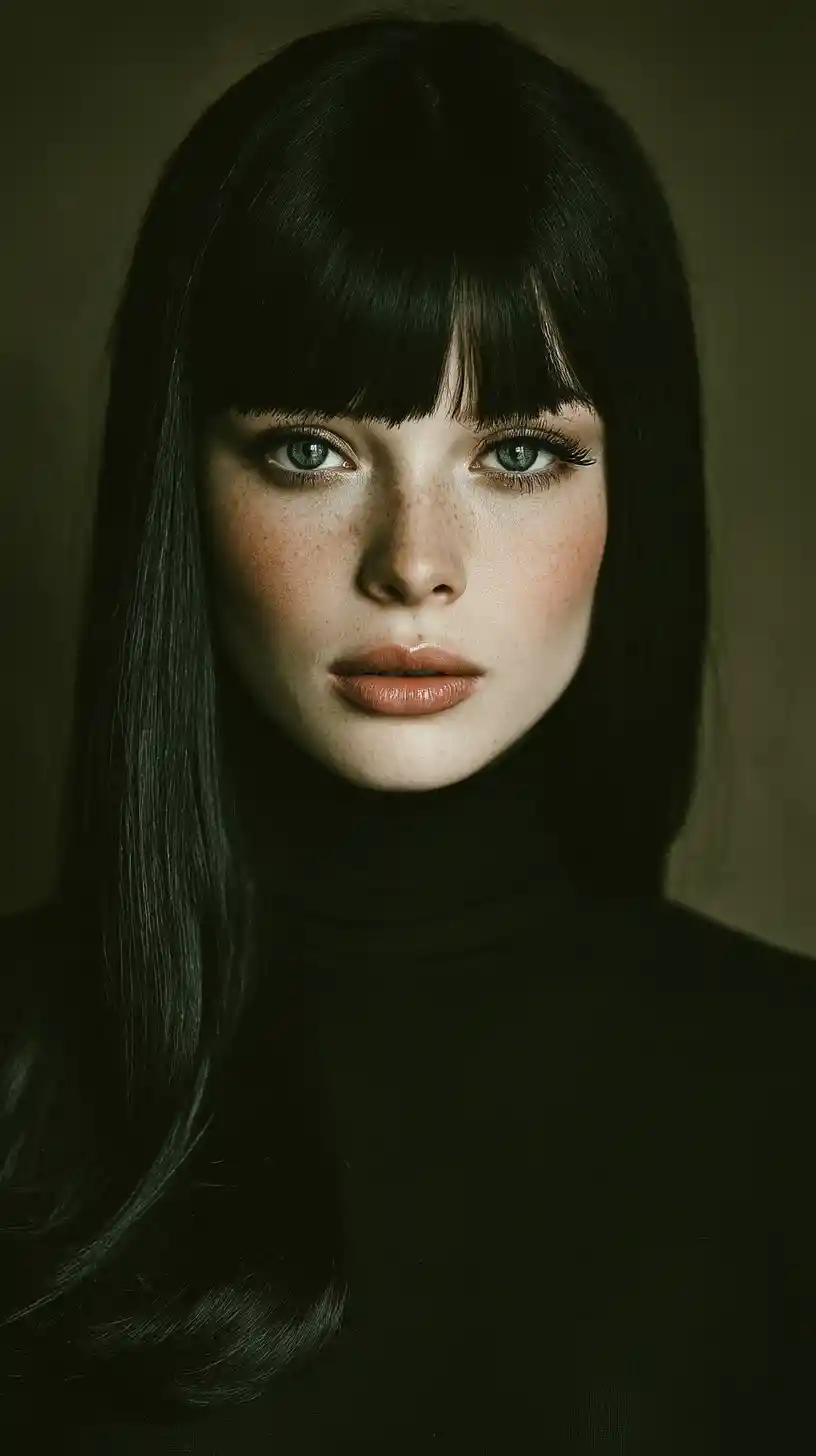 Serene glamorous woman portrait with sleek straight hair