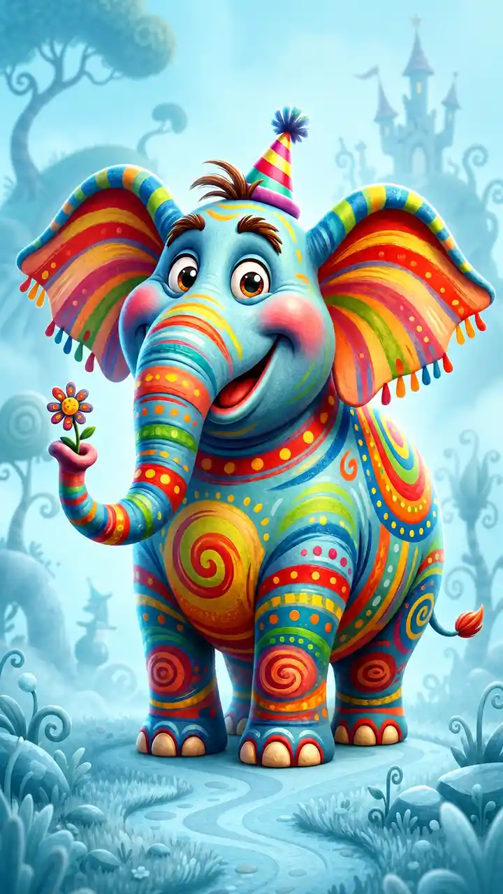 Cute 3D elephant character in a soft abstract scene