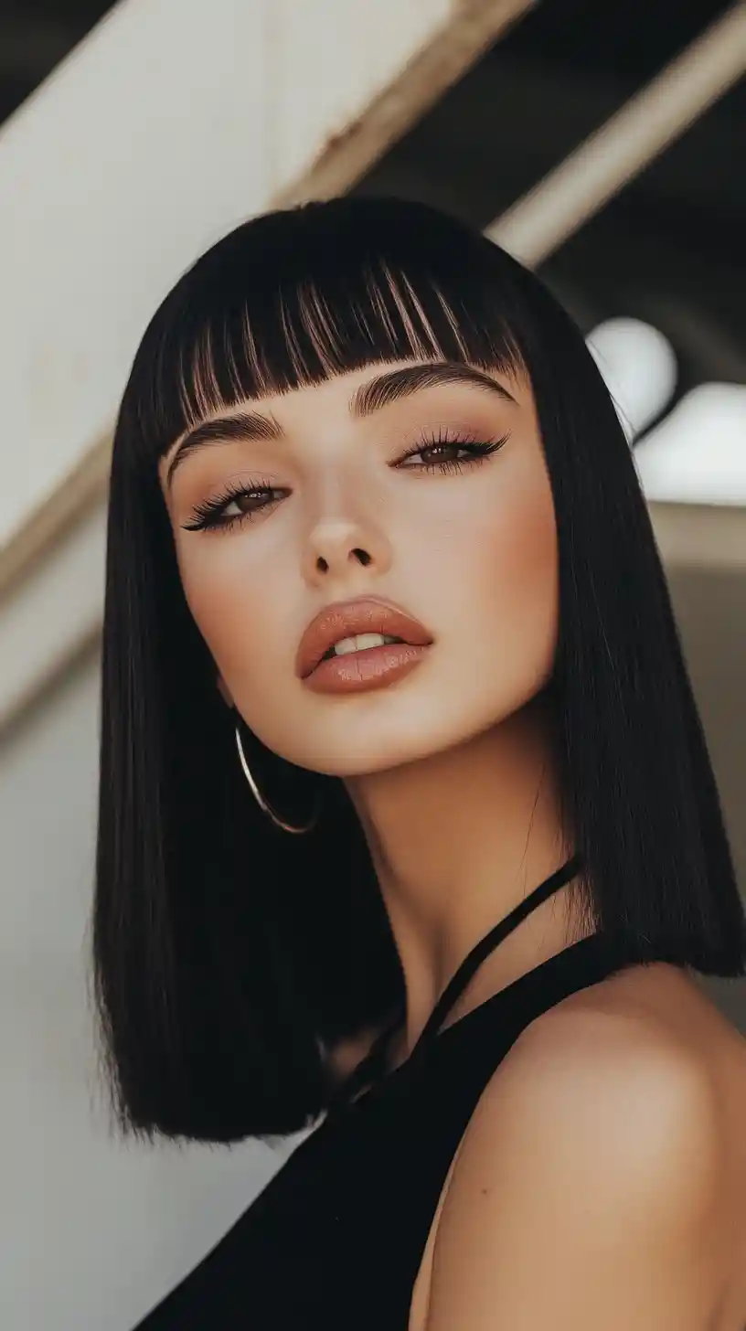 Serene portrait of a glamorous woman with straight hair