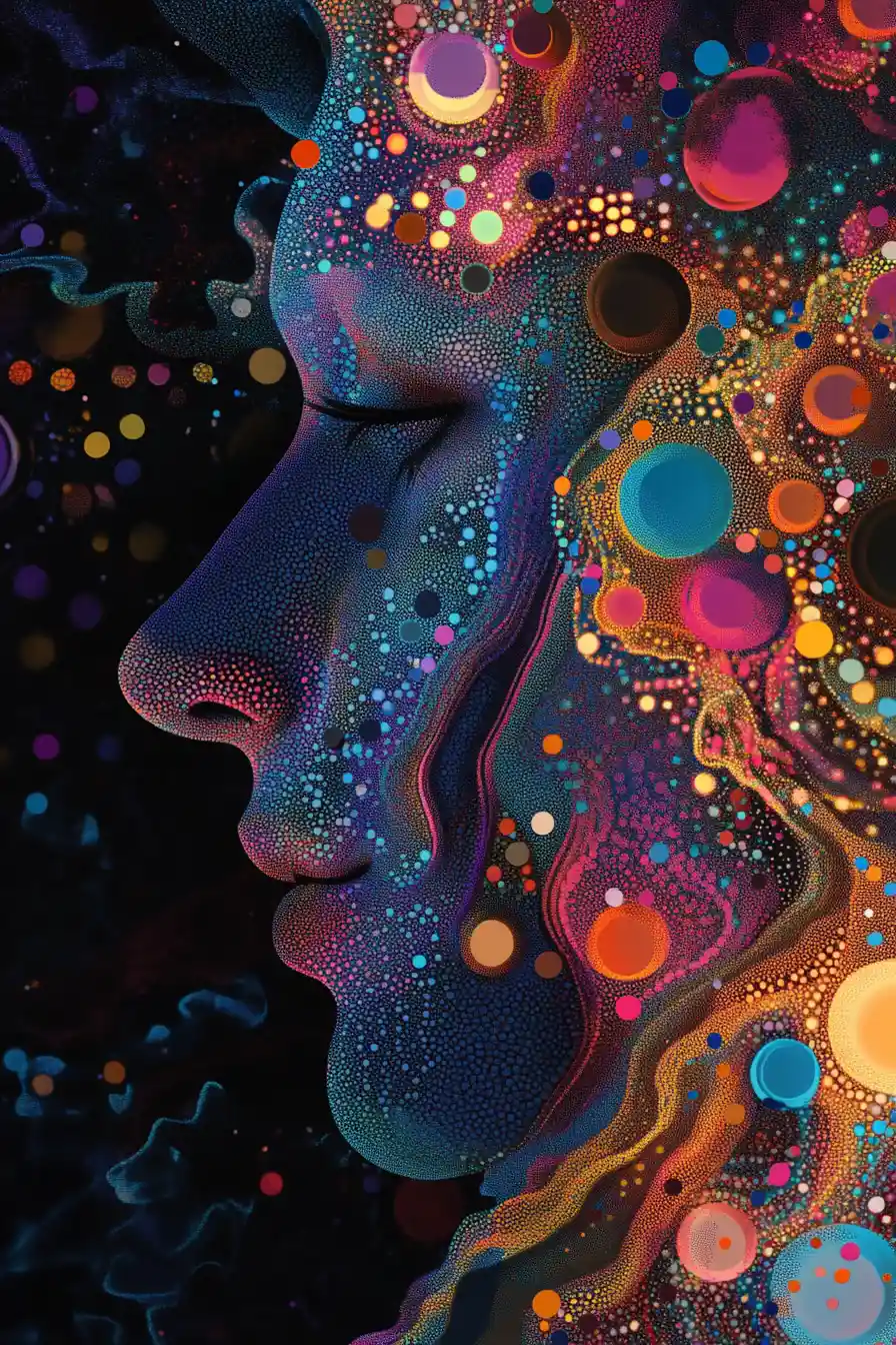 Abstract dotted bubbles forming a surreal fantasy world