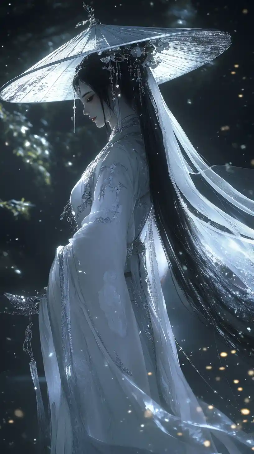 Elegant Chinese warrior woman in a mystical forest