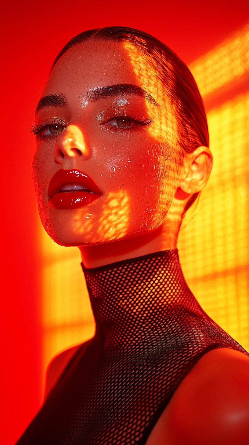 Confident beauty portrait with wet hair and bold lip