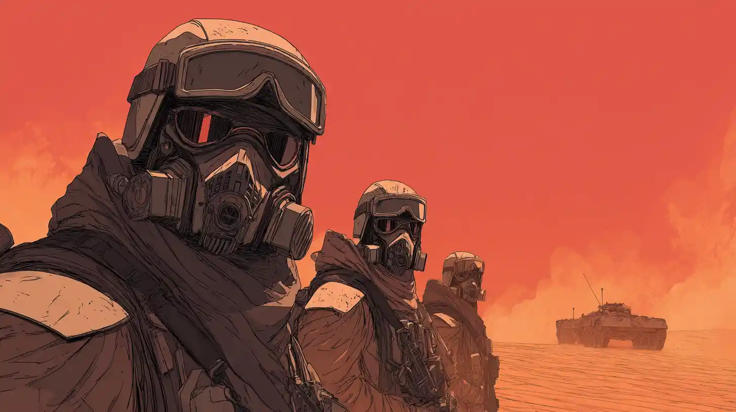 German soldier in desert with futuristic tank and gear