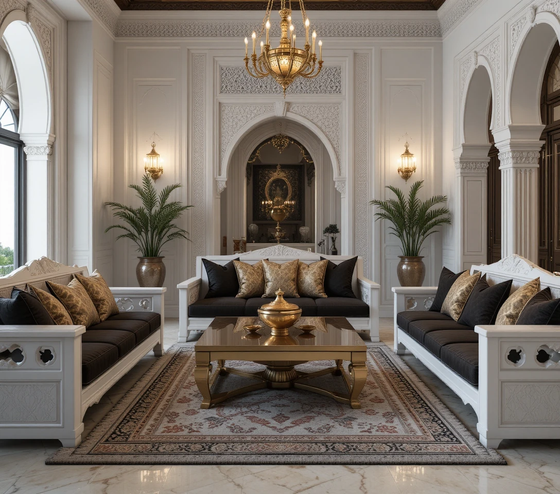 Luxury Moroccan living room with white sedari and gold table