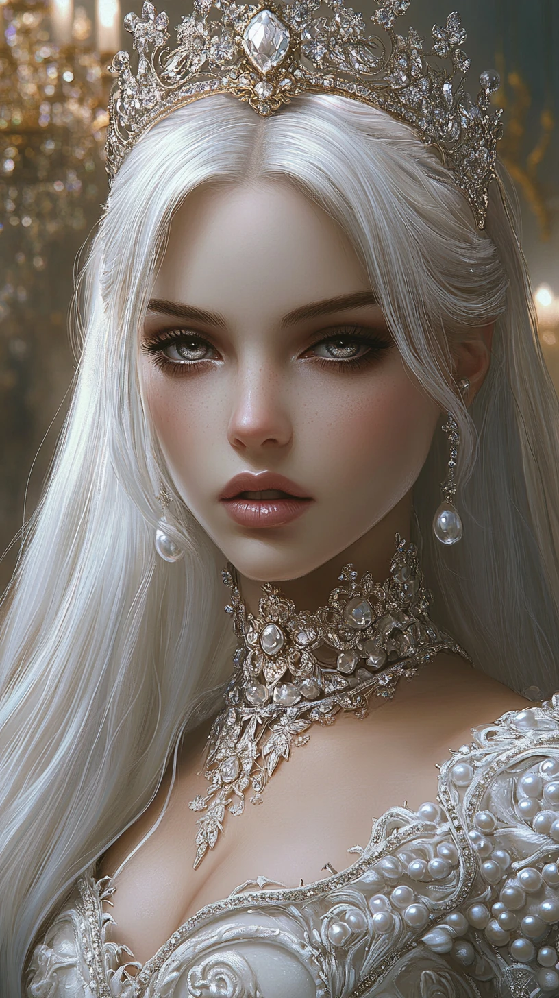 Regal pearl empress portrait with diamond crown and gown