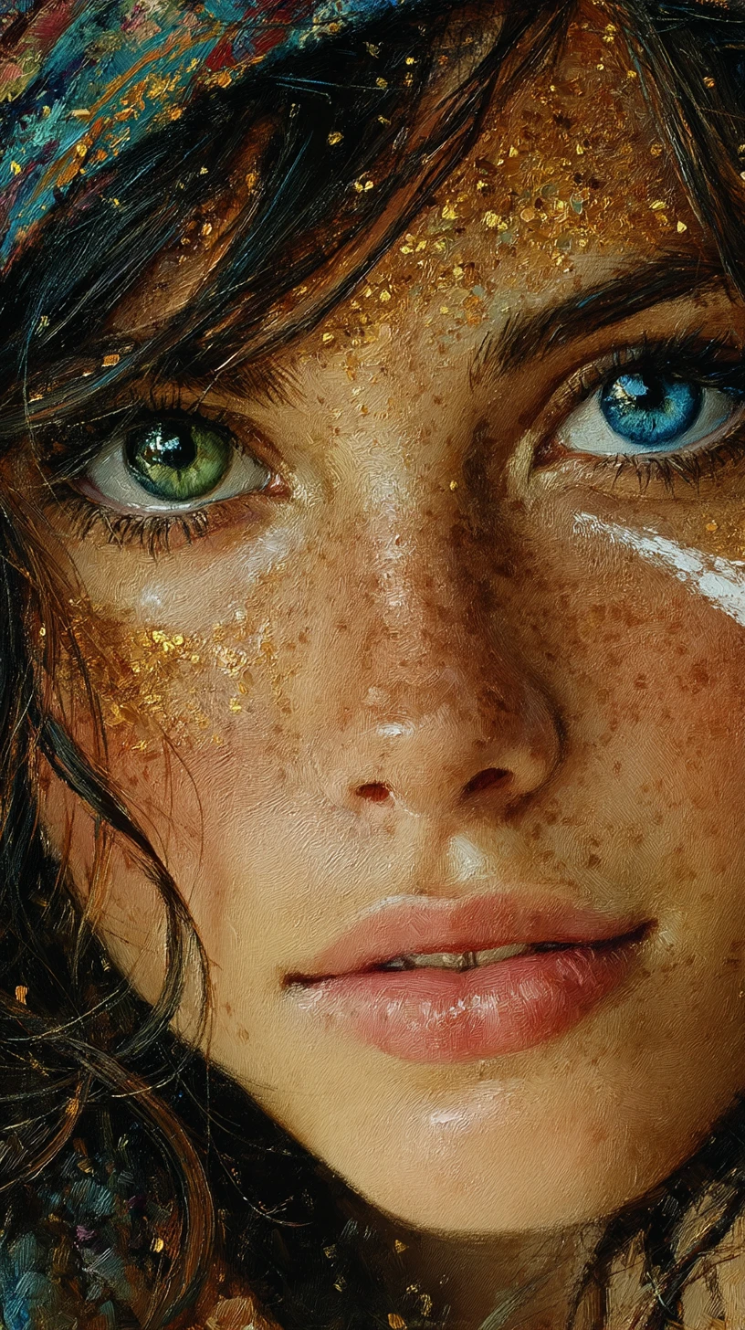 Close up portrait of girl with striking heterochromia eyes