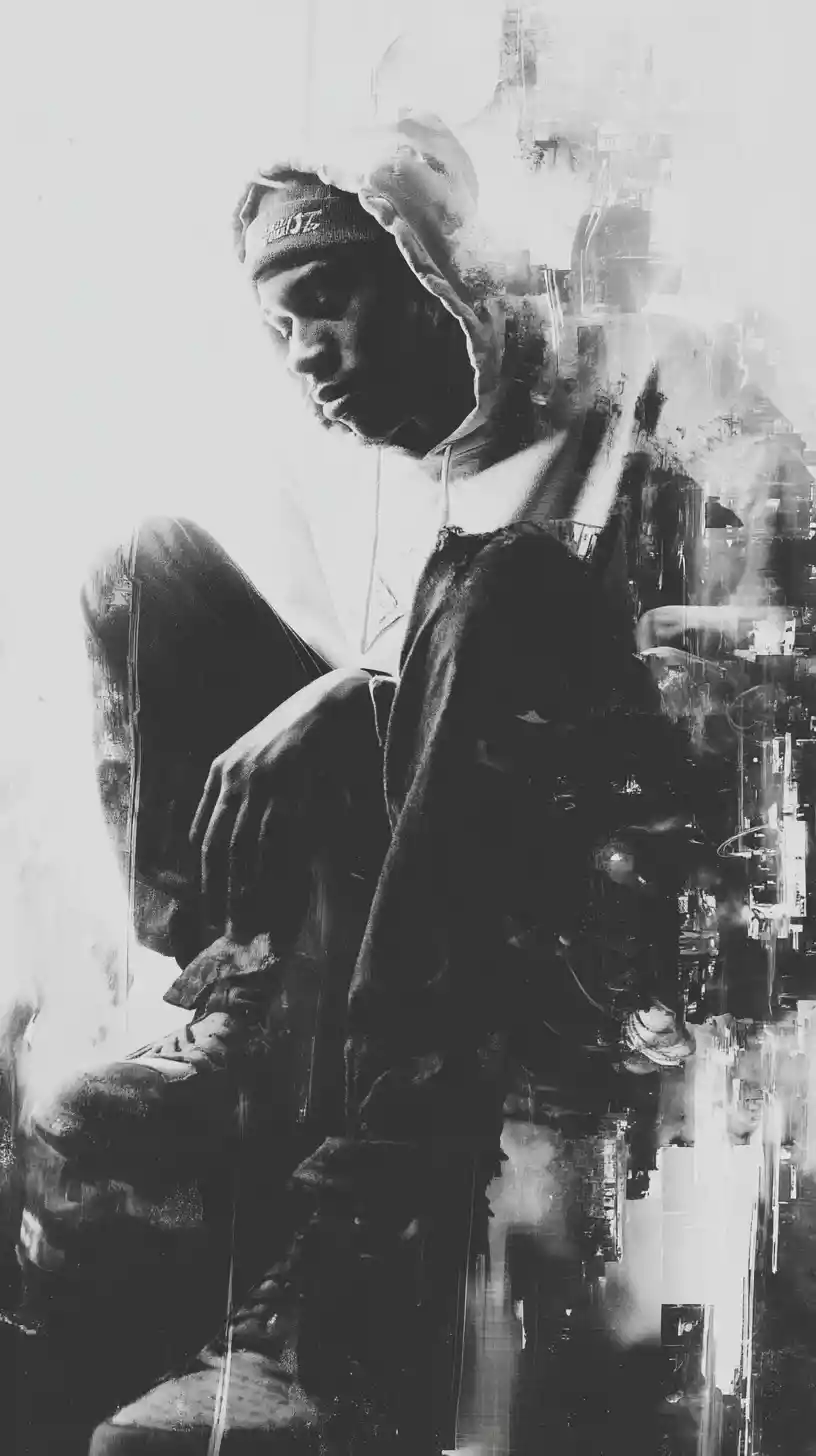 Serious rapper standing as a symbol of street life