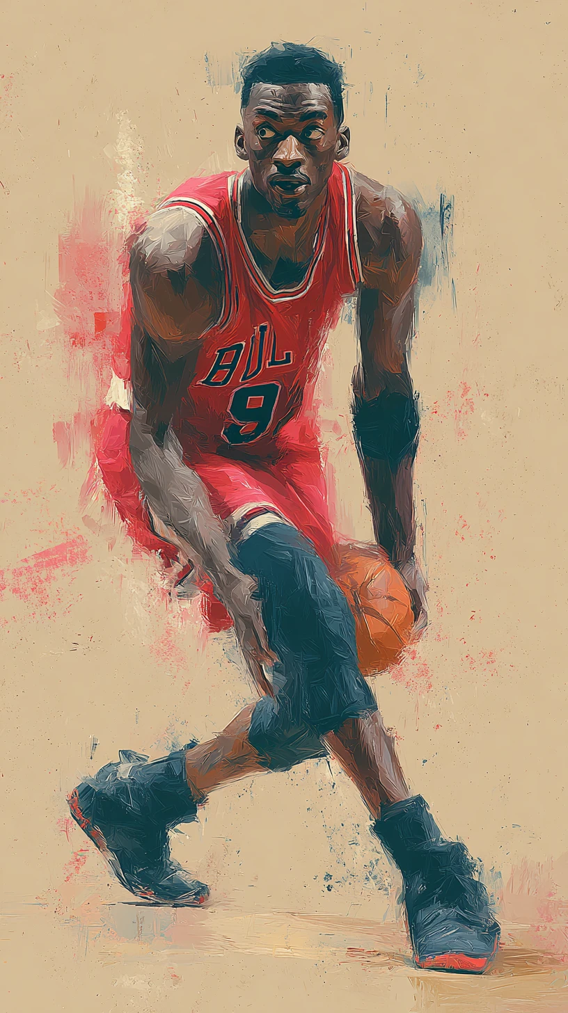 3D portrait of a basketball player in painterly digital style