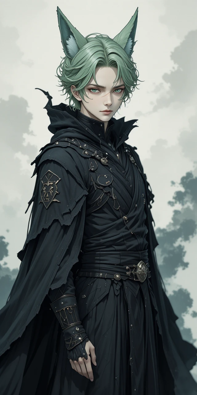 Elegant fox man in dark flowing anime fantasy robes