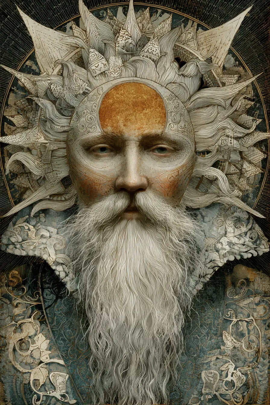 Slavic sun god mythological figure in mystical surreal style