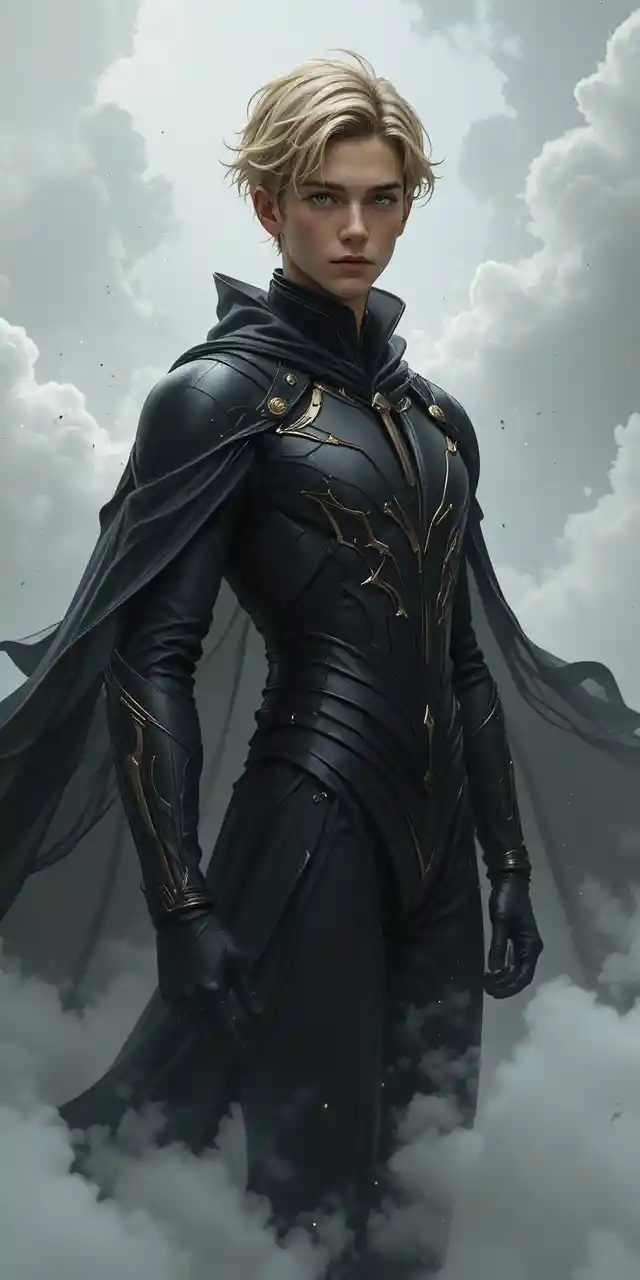 Dark skinned anime demigod with flowing shadowy cape