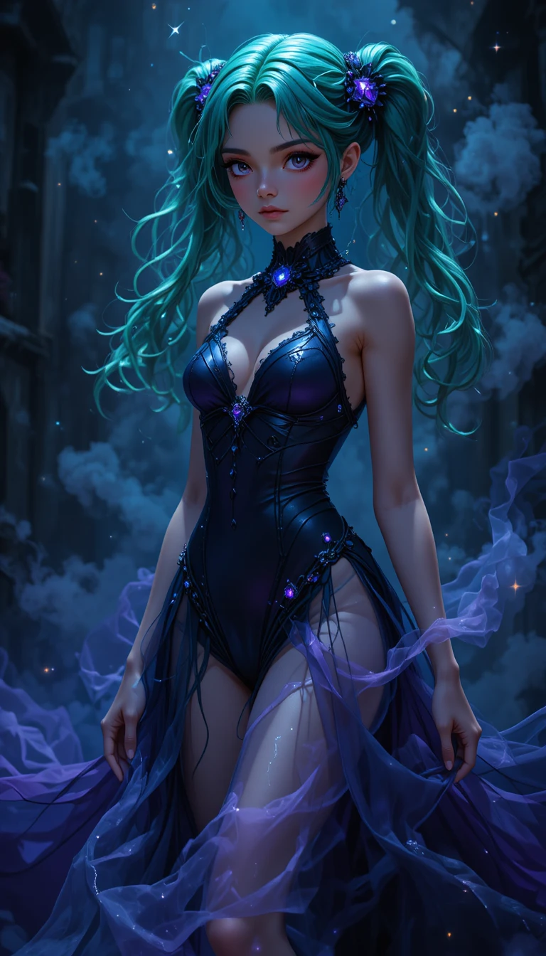 Young shadow witch girl with ethereal dark nymph aura
