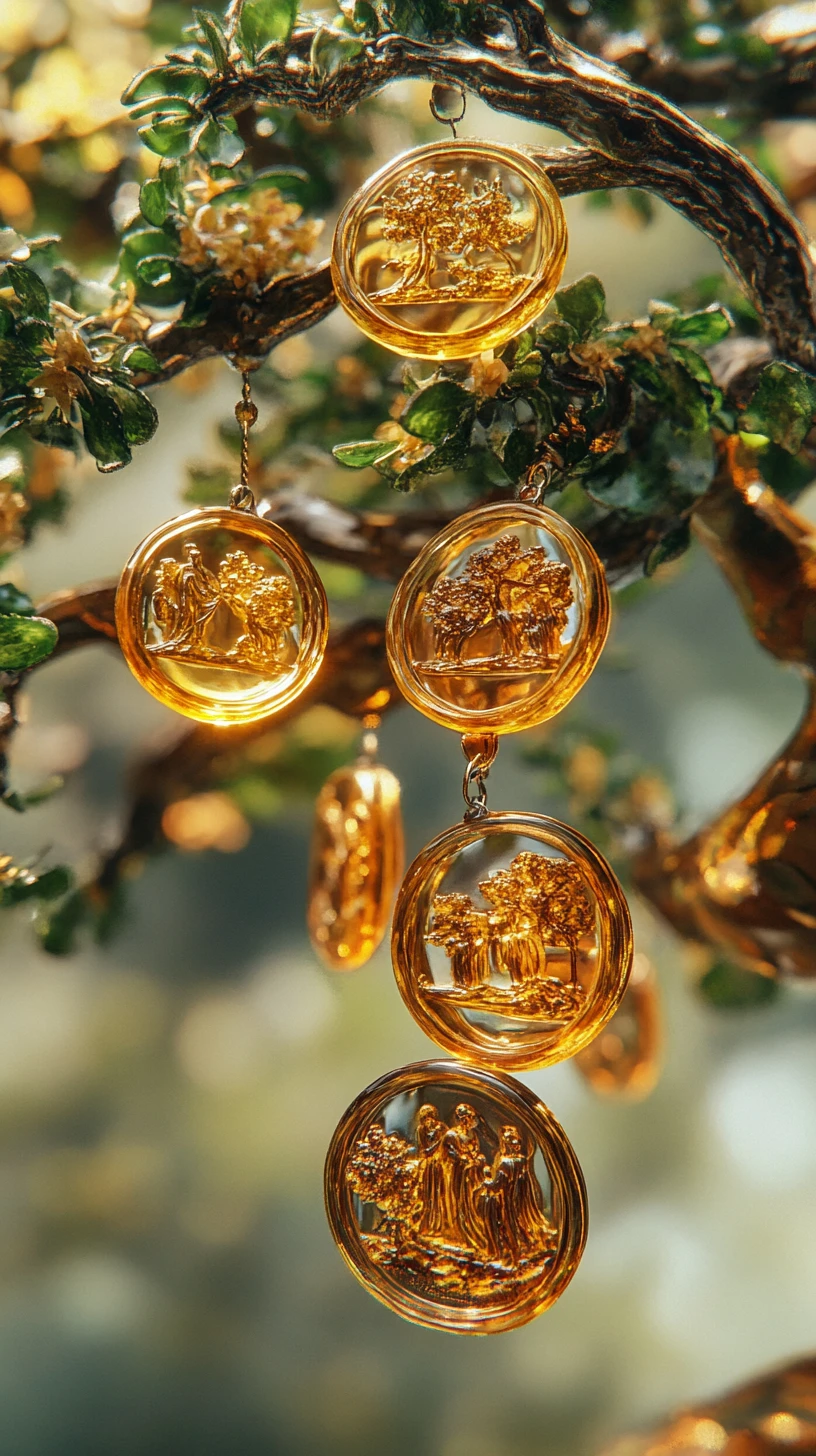 Macro view of a jade tree with petals and amber medals