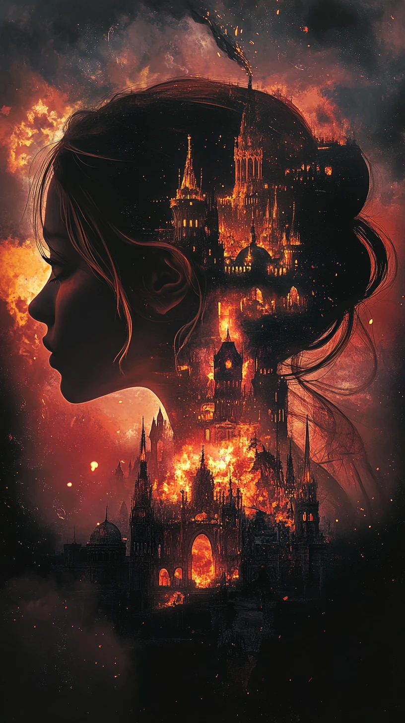 Feminine Silhouette Framing A Glowing Fantasy Cityscape